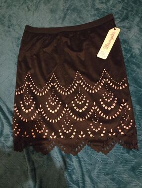 Wrangler Black Mini Skirt with  Underlay Laser Cut Detail